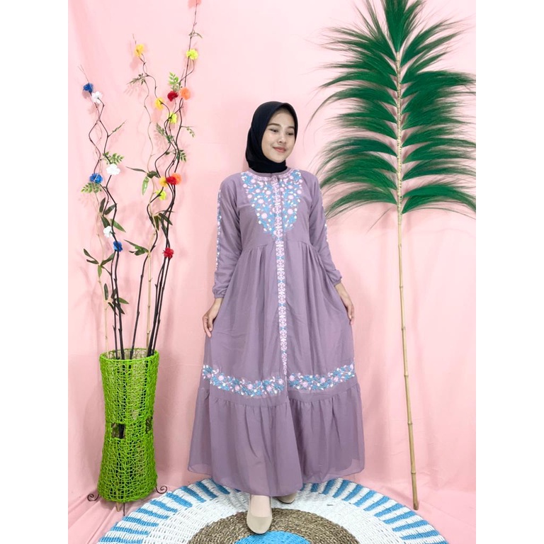 LANGSUNG KIRIM Gamis Wanita  Muslim Gamis Ceruty Mix Bordir Gamis Muslim Murah Gamis Kondangan Mewah