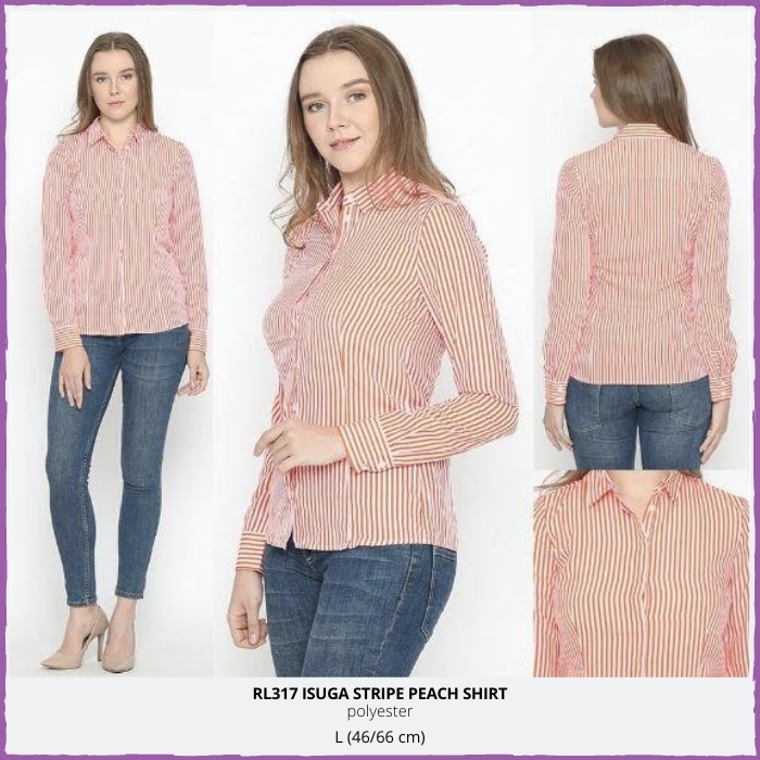 (Ready Stock) Kemeja Wanita Murah RL317 Isuga Stripe Peach Shirt