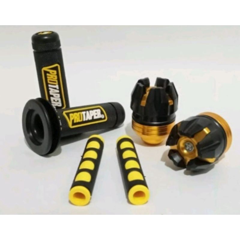 paket hemat handgrip protaper + jalu as naga + karet handle untuk semua motor - gold