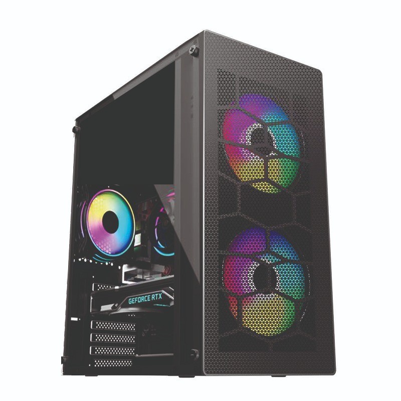 Power Up Casing Raptor Power Max 700 M-ATX With 2 Fan Case RGB PSU 500w Tempered Glass