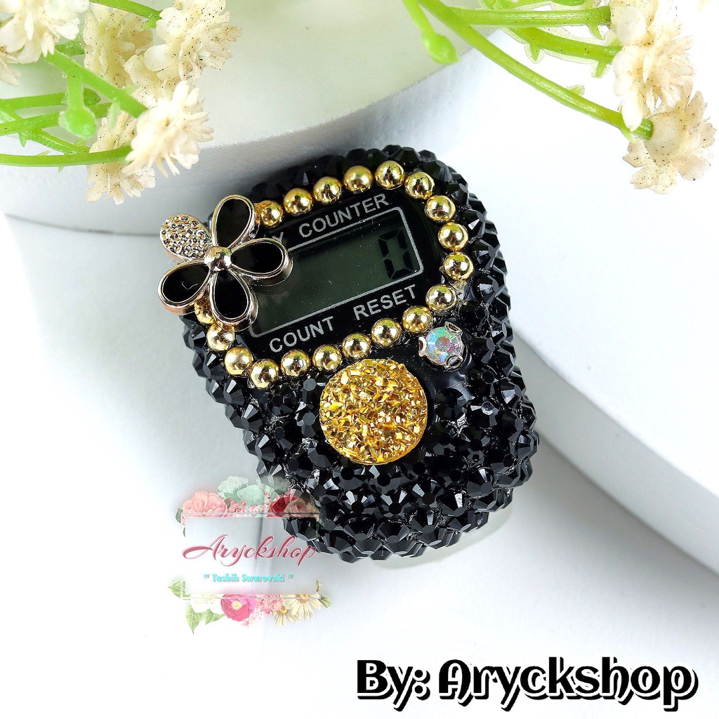HITAM OVAL VINZA TAsbih Digital Hias Cantik Cicin Mutiara Bling Bling