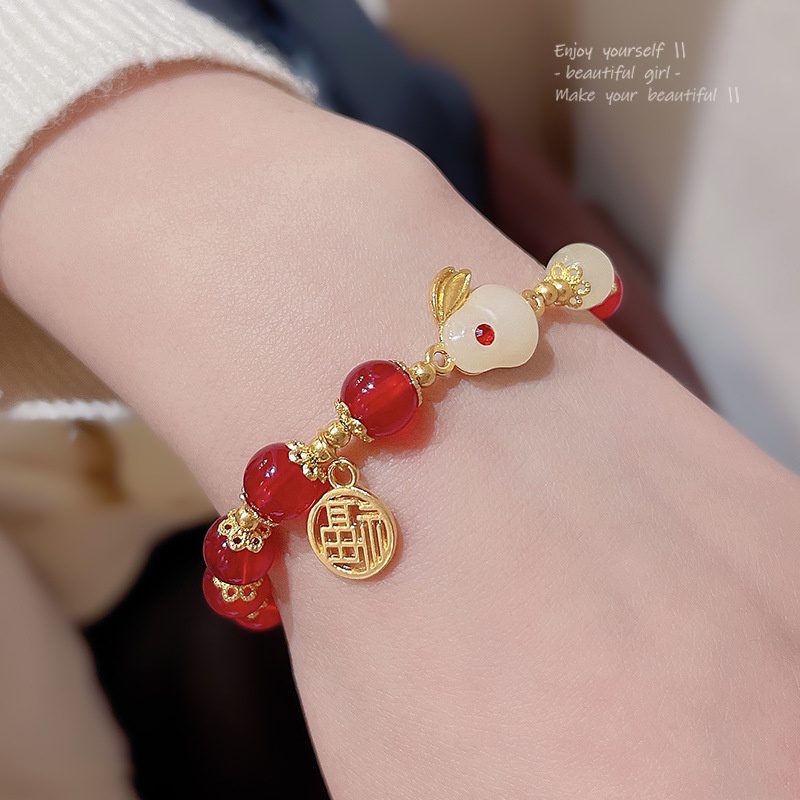 Gelang Kelinci Giok Kacang Akasia Gaya Cina Fashion Baru Gelang Kelinci Lucu