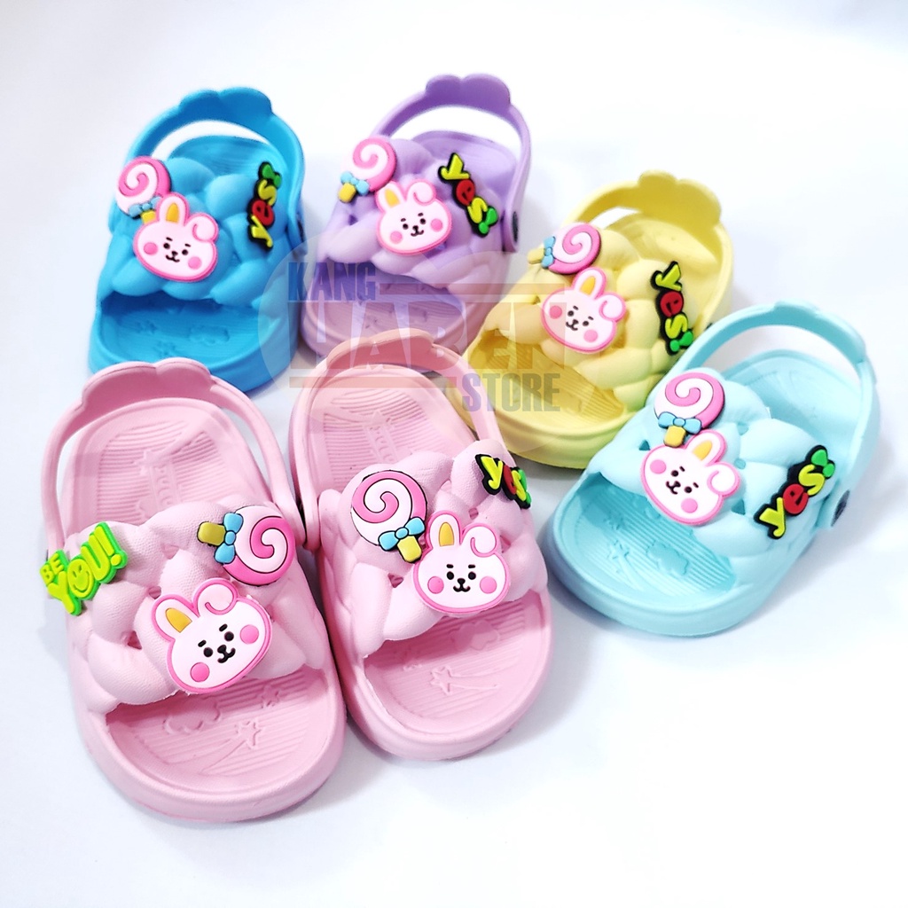 Habenkids Sandal Kokop Anak Balita Cewek Emblem Jibbitz Lucu Kelinci Permen