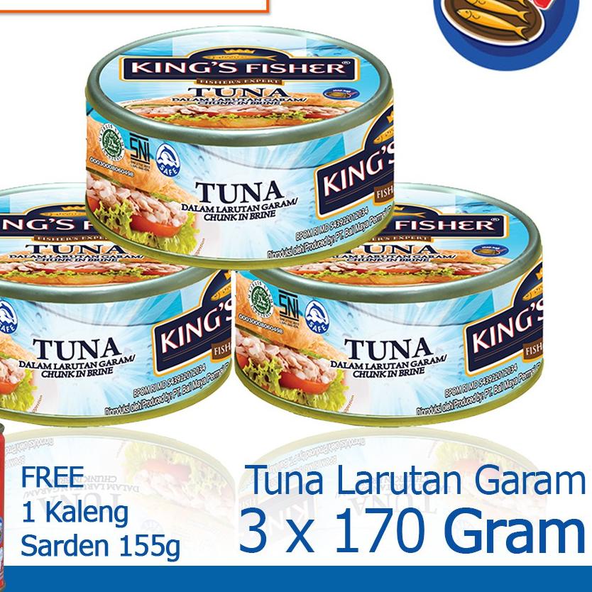 

♚ King's Fisher Paket 3 pcs Tuna dalam Air Garam 170 gr gratis sarden 155 gr ✩
