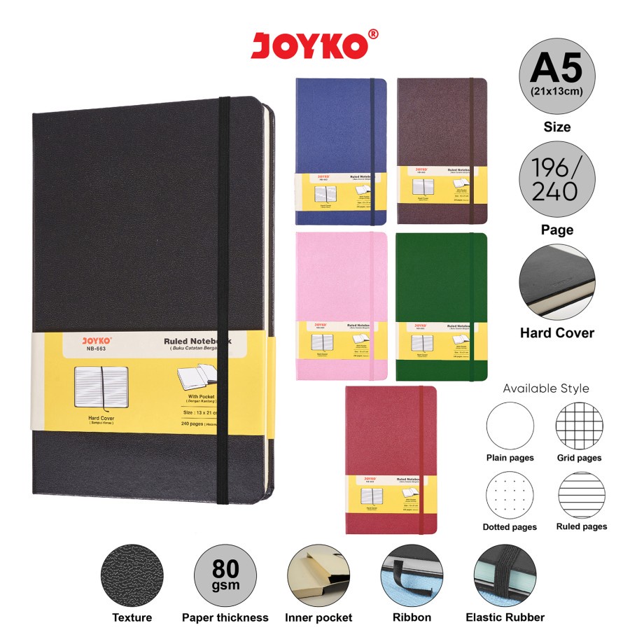 

Notebook Buku Tulis kotak Catatan Diary Agenda Hard Cover JOYKO NB-702 GRID +