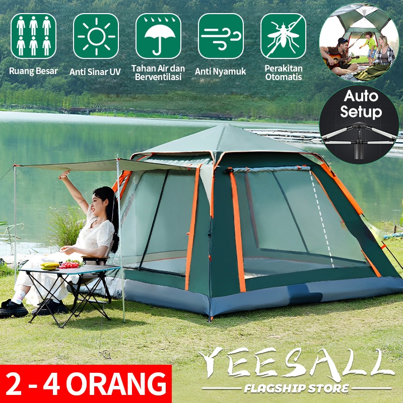 Tenda Camping Kemah Otomatis Kapasitas 4-6 Orang Lipat Portable Waterproof Anti Air Outdoor Indoor Tenda