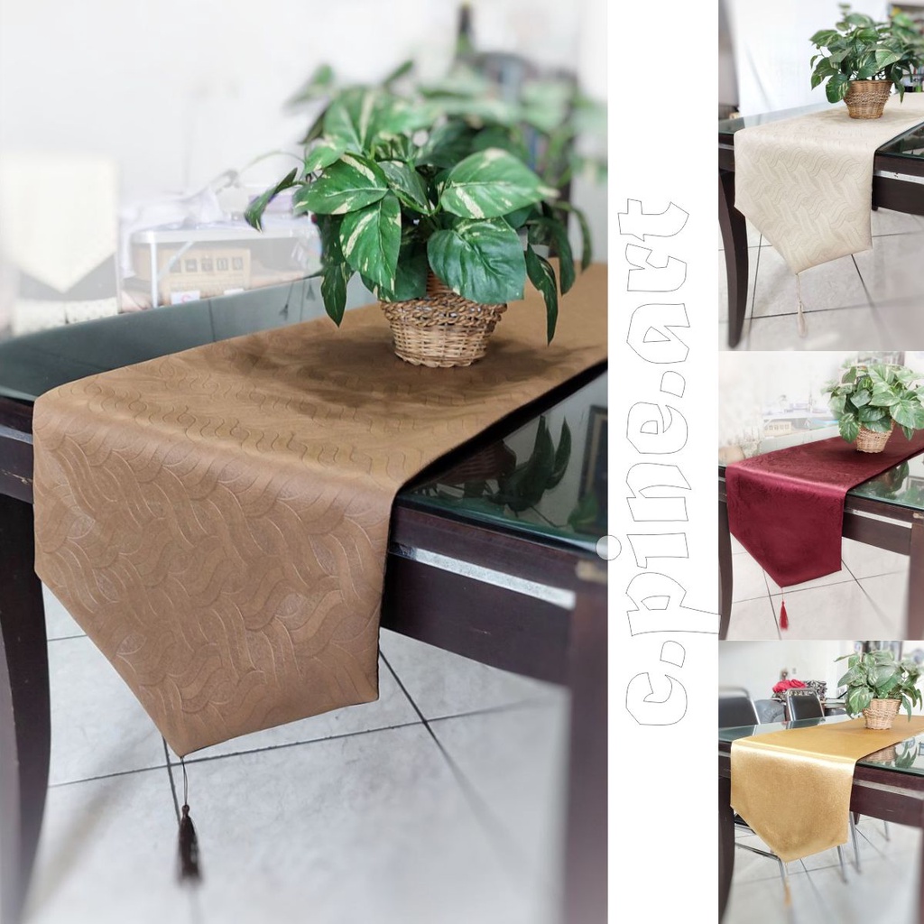 Taplak meja makan 6 kursi / 8 kursi / table runner 6 -8 kursi bahan kain polos emboss / taplak meja 