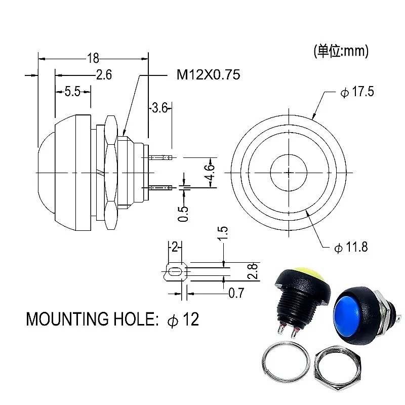 Saklar Momentary 12Mm PBS-33B 2pin Waterproof ip55