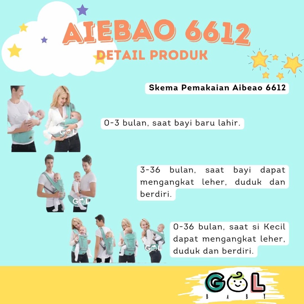 Gendongan Bayi Baby Carrier multifunction 11 in 1 Hipseat Carrier Aiebao 6612 (6626 6627 6629 6636)