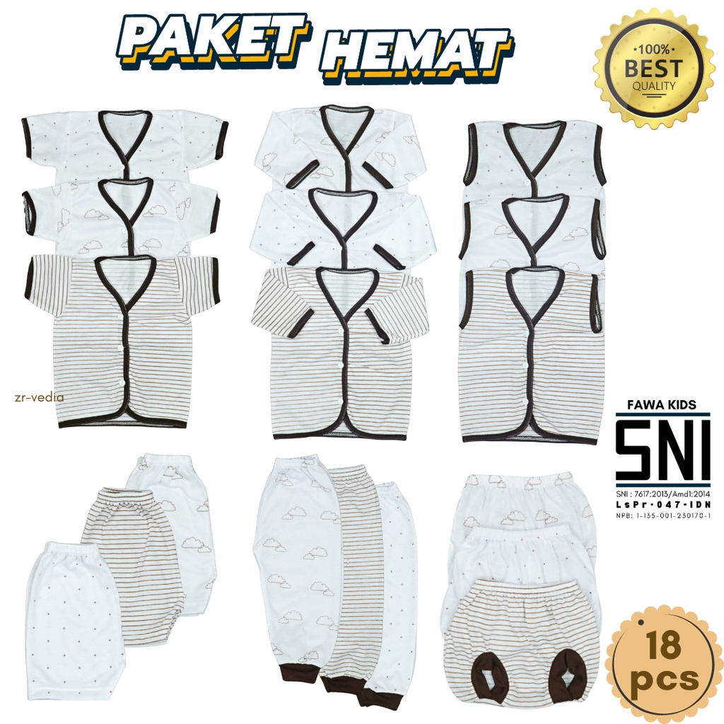 SNI - (18 PCS) Paket Baju Bayi New Born 0-3 Bulan Baju Kancing Kado Lahiran Setelan Stelan Baby Anak Laki Laki Perempuan Atasan Celana Pop Panjang kiosbalitaaprilia