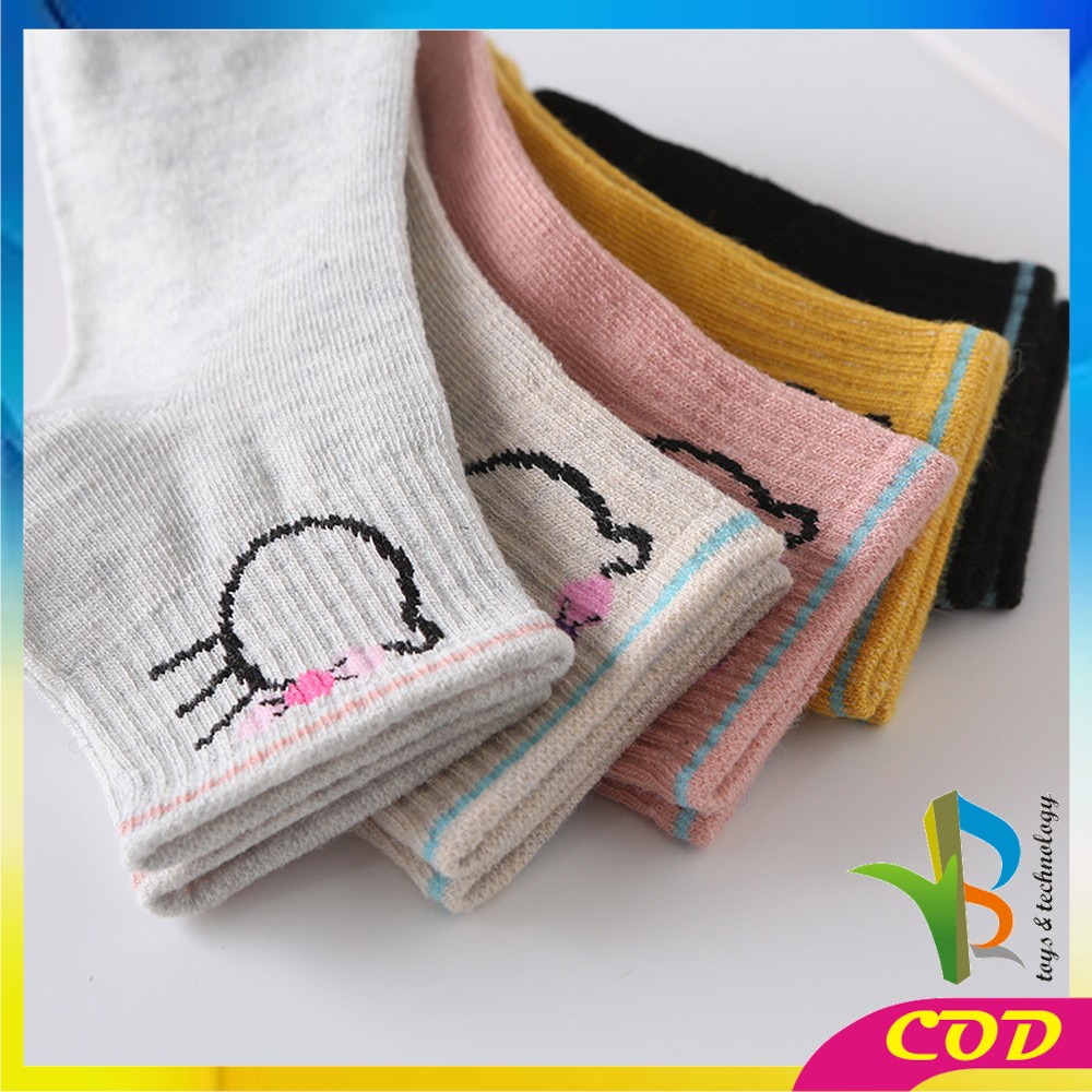 RB-P257 Kaos Kaki Motif Garis Kucing Panjang Semata Kaki Kaoskaki Pendek Wanita Ankle Socks Ala Korea Semata Kaki Import