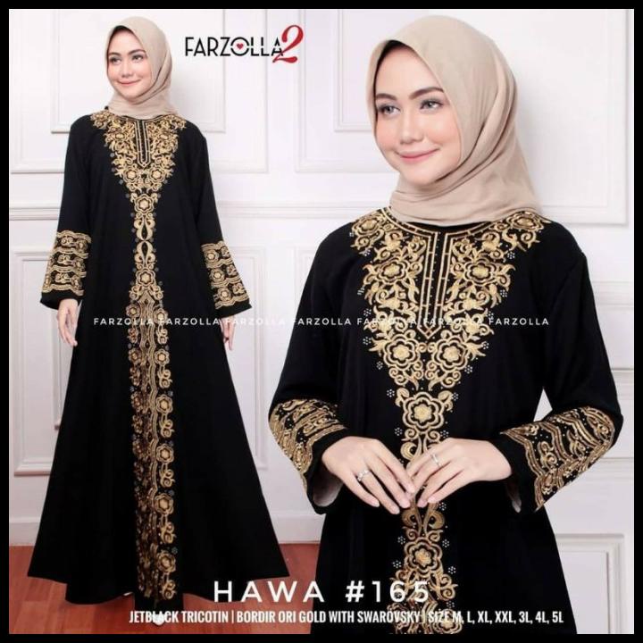 BAJU MUSLIM WANITA ABAYA JETBLACK HITAM GAMIS ARAB HAWA 165 BORDIR