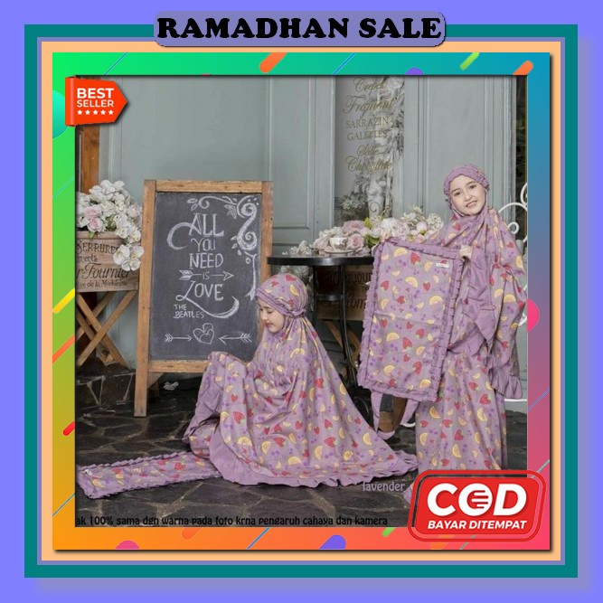 Mukena Anak Tanggung Motif Daydream (Umur 6-9Tahun) Tanggung Kombinasi Tazbiya Twotone Salwa Bahan M