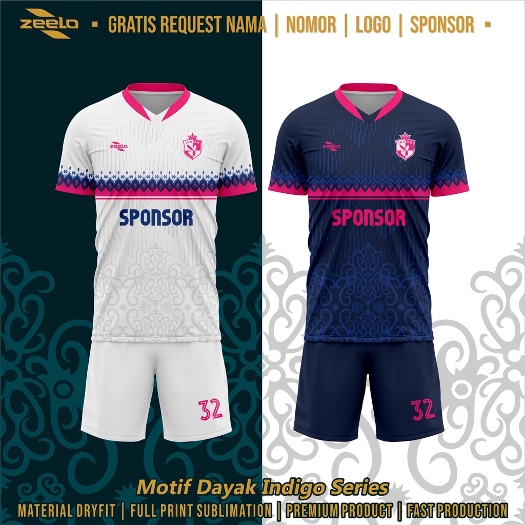 Jersey Futsal Sepak Bola Motif Dayak Indigo Full Print