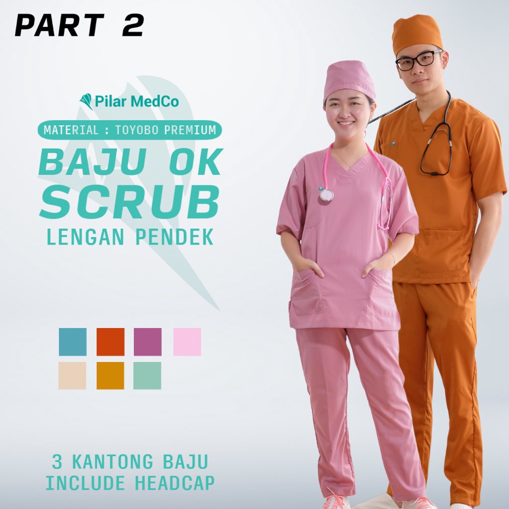 Baju Ok Lengan Pendek | Baju Scrub Medis Lengan Pendek | Bahan Toyobo | Baju Jaga Dokter | Baju Jaga