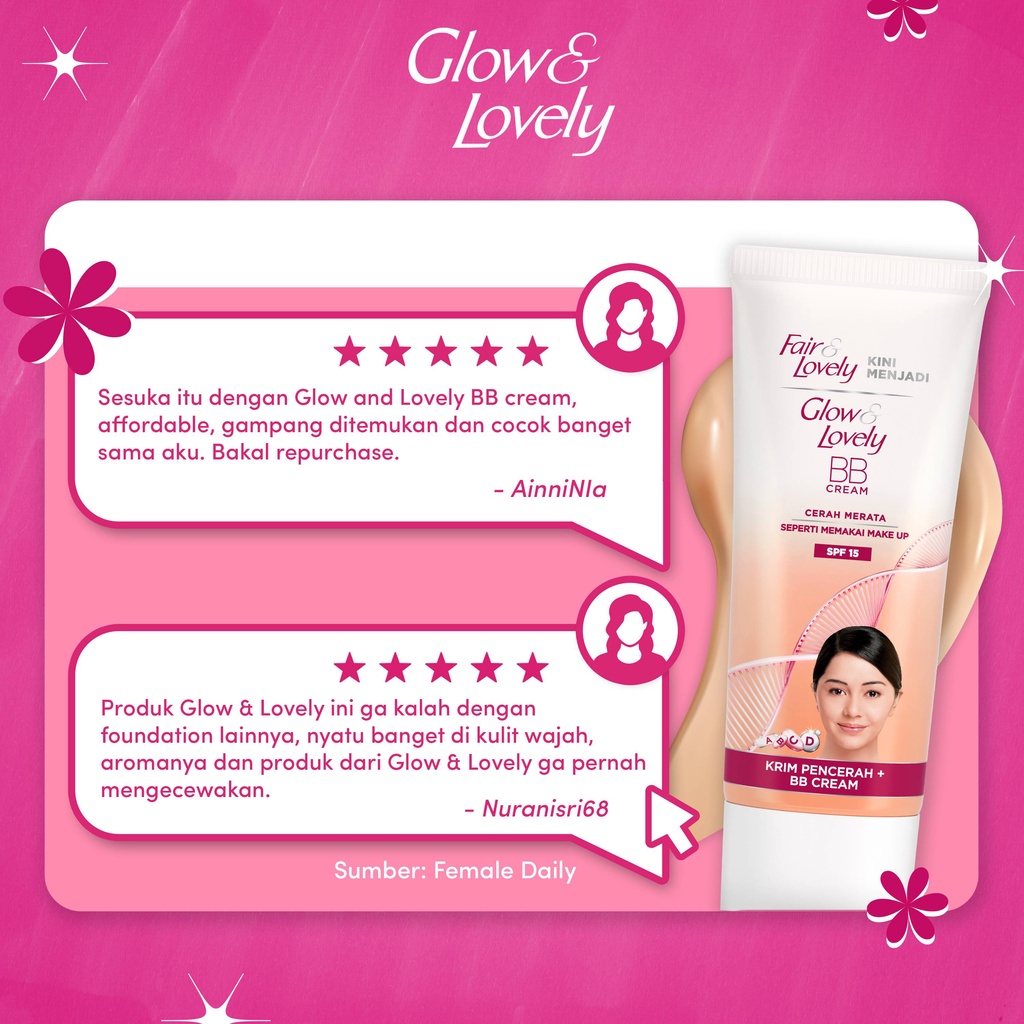 Glow &amp; Lovely BB Cream &amp; Krim Pencerah For All Skin Type SPF 15 15g