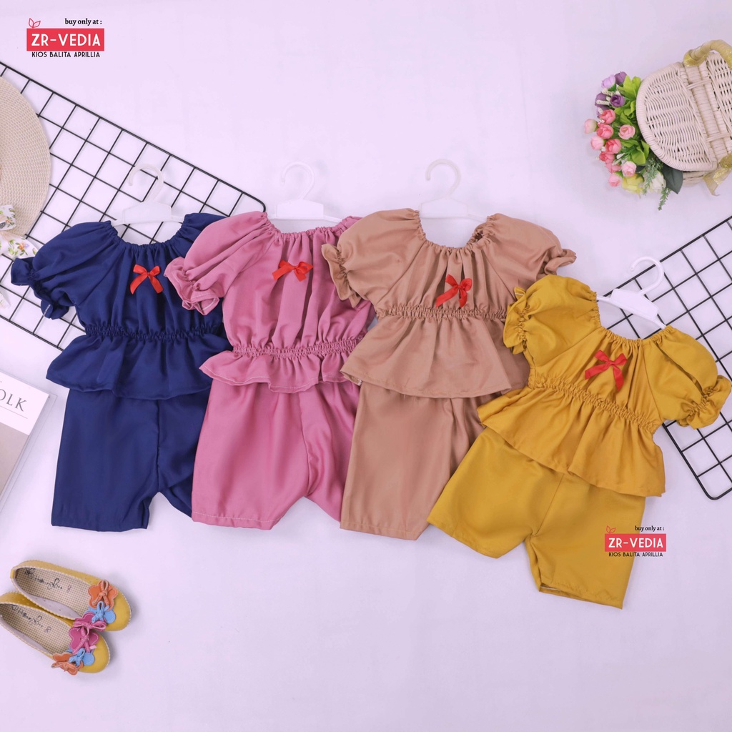 Neisya Set uk Bayi - 2 Tahun / Setelan Lengan Pendek Balon Celana Anak Perempuan Polos Atasan Kualitas Import Kiosbalitaaprillia