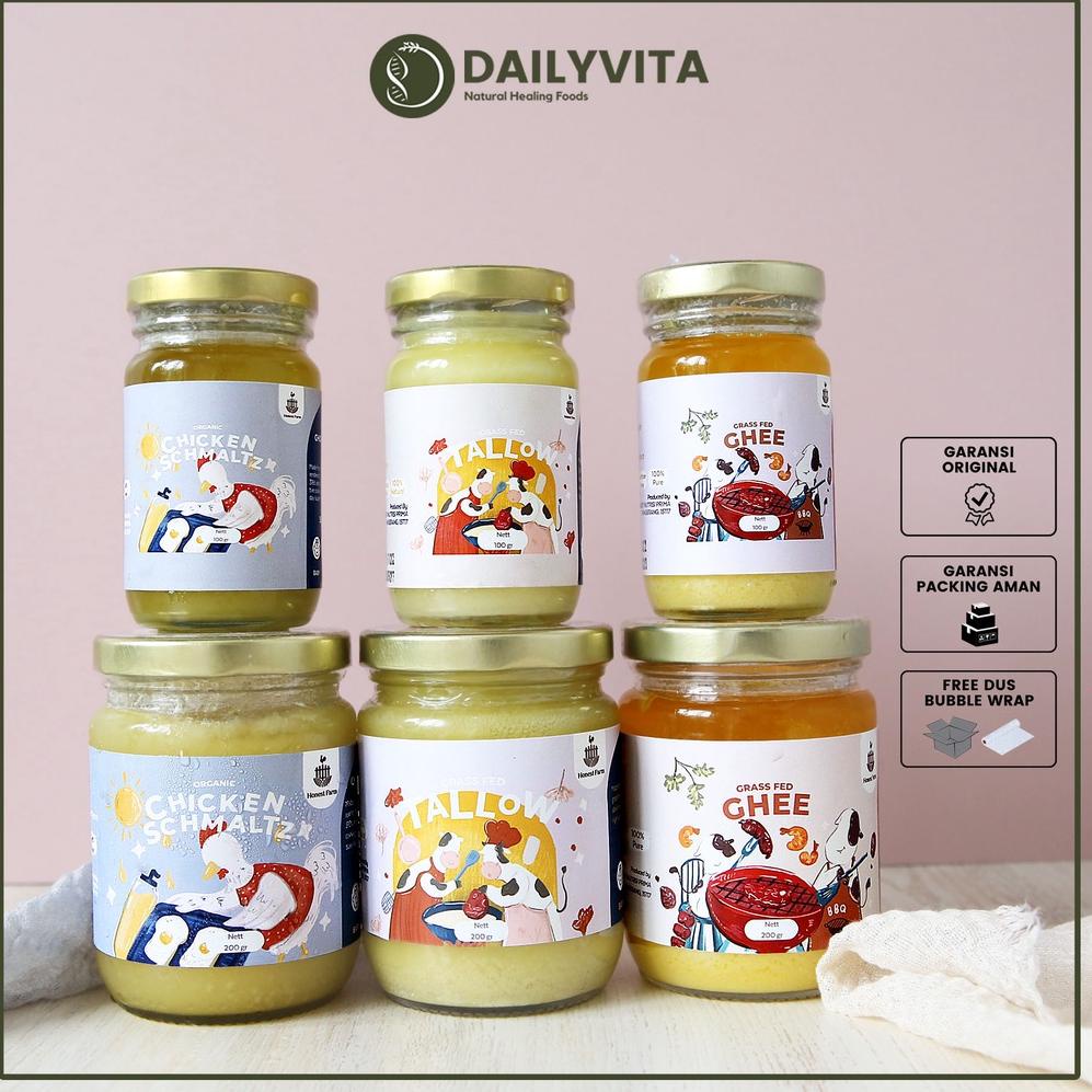 

[spin1] Dailyvita.id - Ghee 200gr/Beef Tallow Grassfed/ Paket Bundle ghee dan tallow/ Chicken Schmaltz 200 gr By Honest Farm