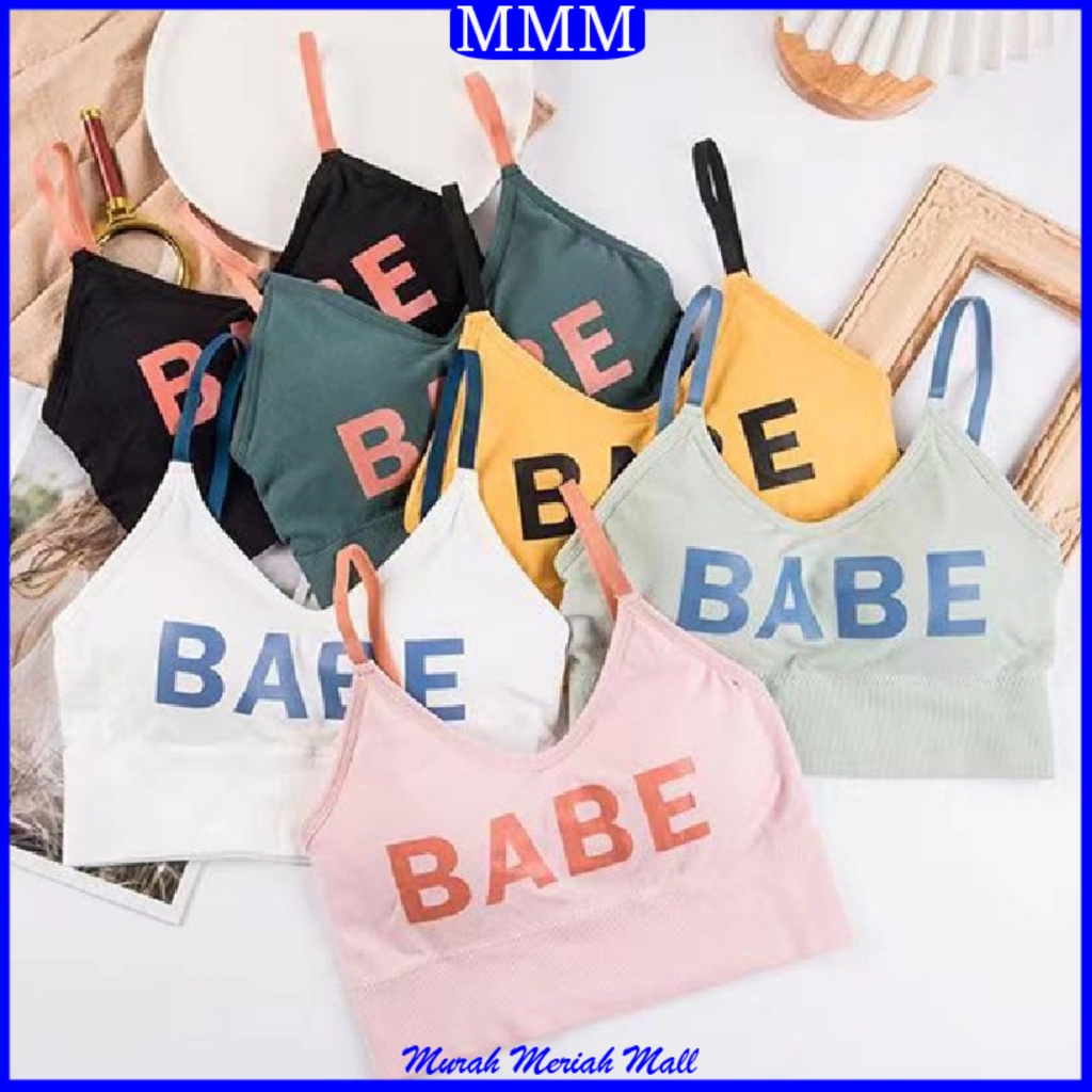 MMM Bra Sport Wanita BABE Tanpa Kawat Ala Korea 6464 Tank Top Wanita Pakaian Dalam Wanita BH Sport Yoga Motif Garis Murah Import
