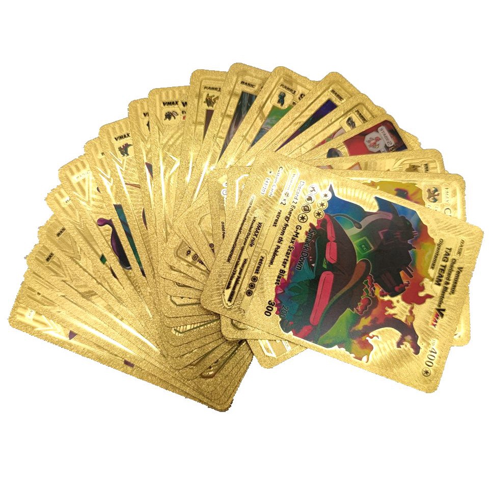 10Pcs Pokemon Emas Foil Kartu Anime Kartun Pokemon Versi Bahasa Inggris Kartu Tcg untuk Penggemar Koleksi