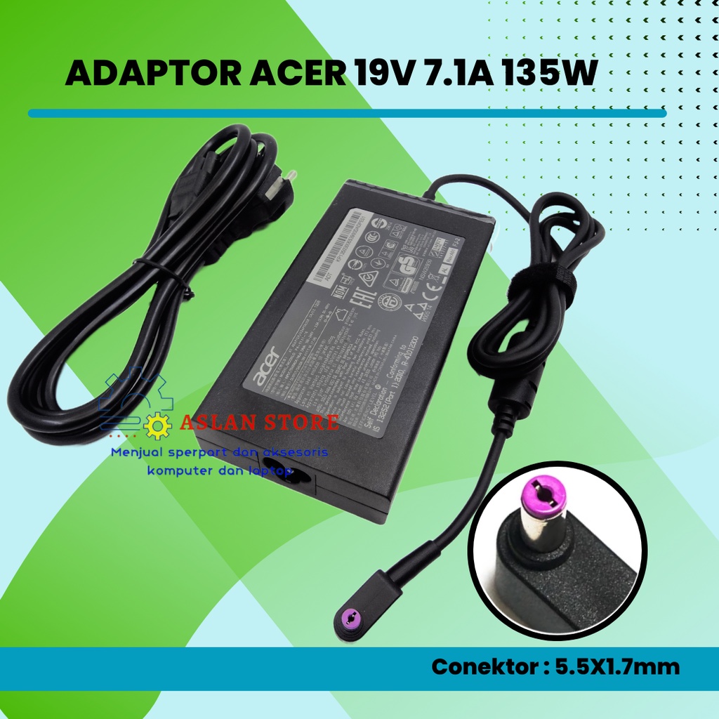 Adapter Charger 135W 19V 7.1A Laptop Acer Nitro 5 AN515-53-55G9 AN515-53-52FA, Nitro 5 AN515-51-79GN