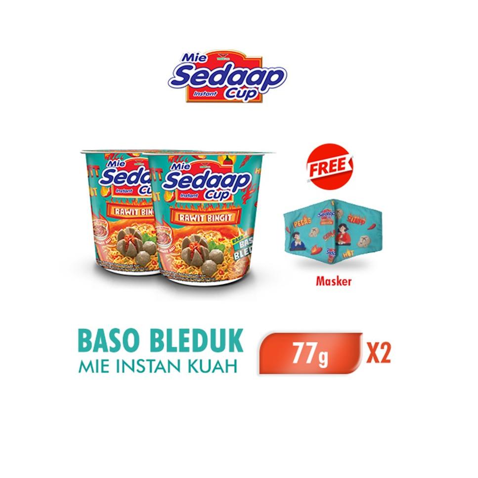 

[Terkece Se-RI] Sedaap Mie Cup Bakso Bleduk 77gr x2 Free Masker