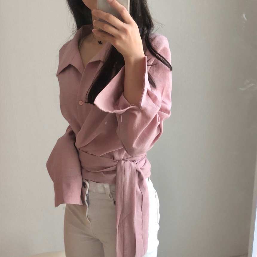 Korean Style Kemeja Lengan Panjang Wanita Polos Tidak Teratur Blouse