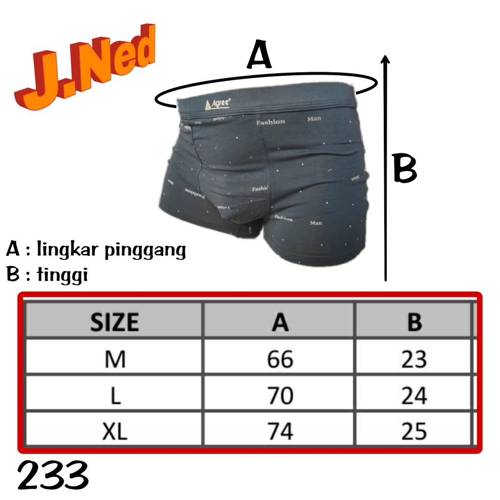 J233T CELANA DALAM BOXER PRIA AGREE SIZE M - XL HARGA 3 PCS