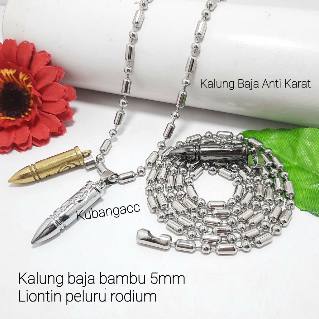 Kalung Baja Putih Model Bambu Bandul Model Peluru Kalung Pria Wanita Kalung Cowok Kalung Pelor
