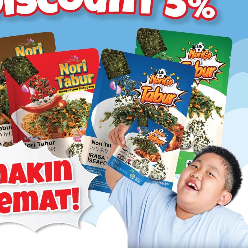 

➣ [Paket Promo] Nori Tabur Rumput Laut Panggang - Original, Sapi, Pedas, seafood 60g ☉