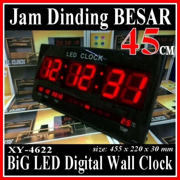 COD XY-4622 JAM DINDING DIGITAL LAYAR BESAR 45 CM LED CLOCK WALL - Biru