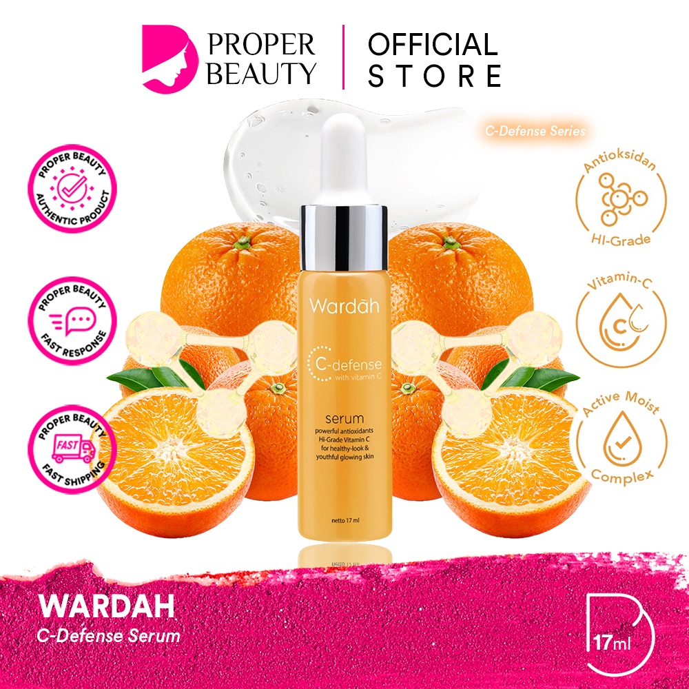 WARDAH C-Defense Serum Indonesia / Serum Wajah 17ml / Powerfull Antioxidants Hi-Grade Vitamin C For Healthy-Look &amp; Youthful Glowing Skin / Skincare Care Series Treatment / Energizing Creamy Wash Whip Foam Mist DD Cream Sleeping Mask Mousse Moisturizer