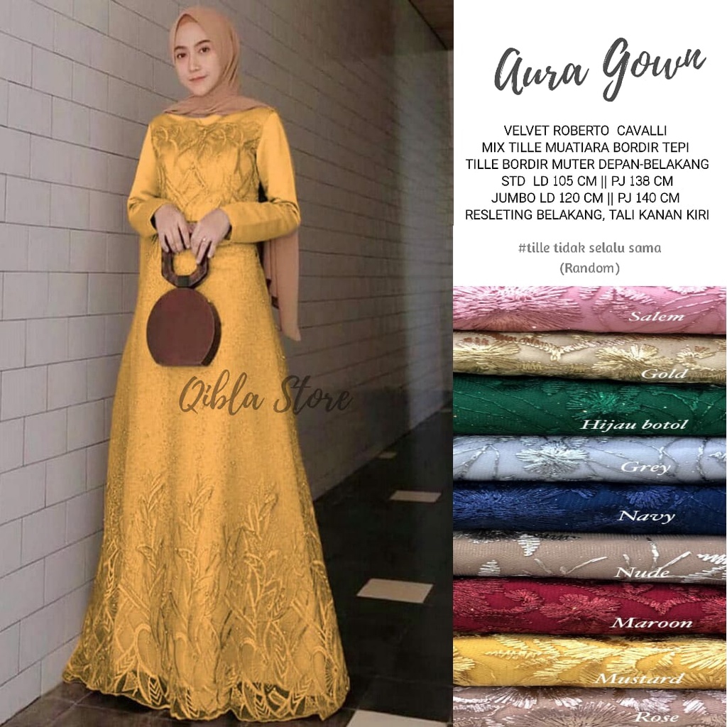 AURA GOWN DRESS BRUKAT PREMIUM JUMBO MUSLIM DRES REMAJA XXXL LD 120 GAMIS KONDANGAN TERBARU MURAH KONVEKSI GROSIR SERAGAMAN PERNIKAHAN LAMARAN PERNIKAHAN LEBARAN WISUDA TUNAGAN GOLD DUSTY NUDE MOCCA ROSE BROWN MILLO GREY MARUN BAJU MUSLIM JUMBO LD 120