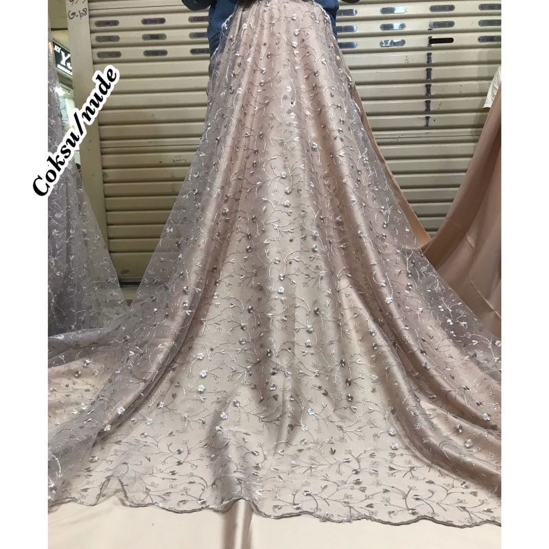 Kain Tile Akar Mutiara Gliter/Brokat mutiara gliter/kain brokat kebaya meteran