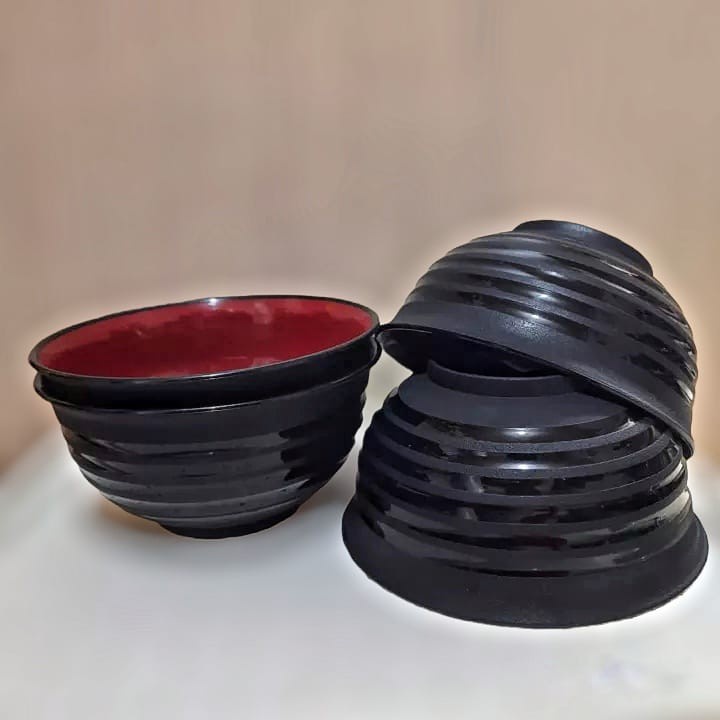 Bowl Mangkok Ramen Jepang Dua Warna Plastik - Hitam Merah