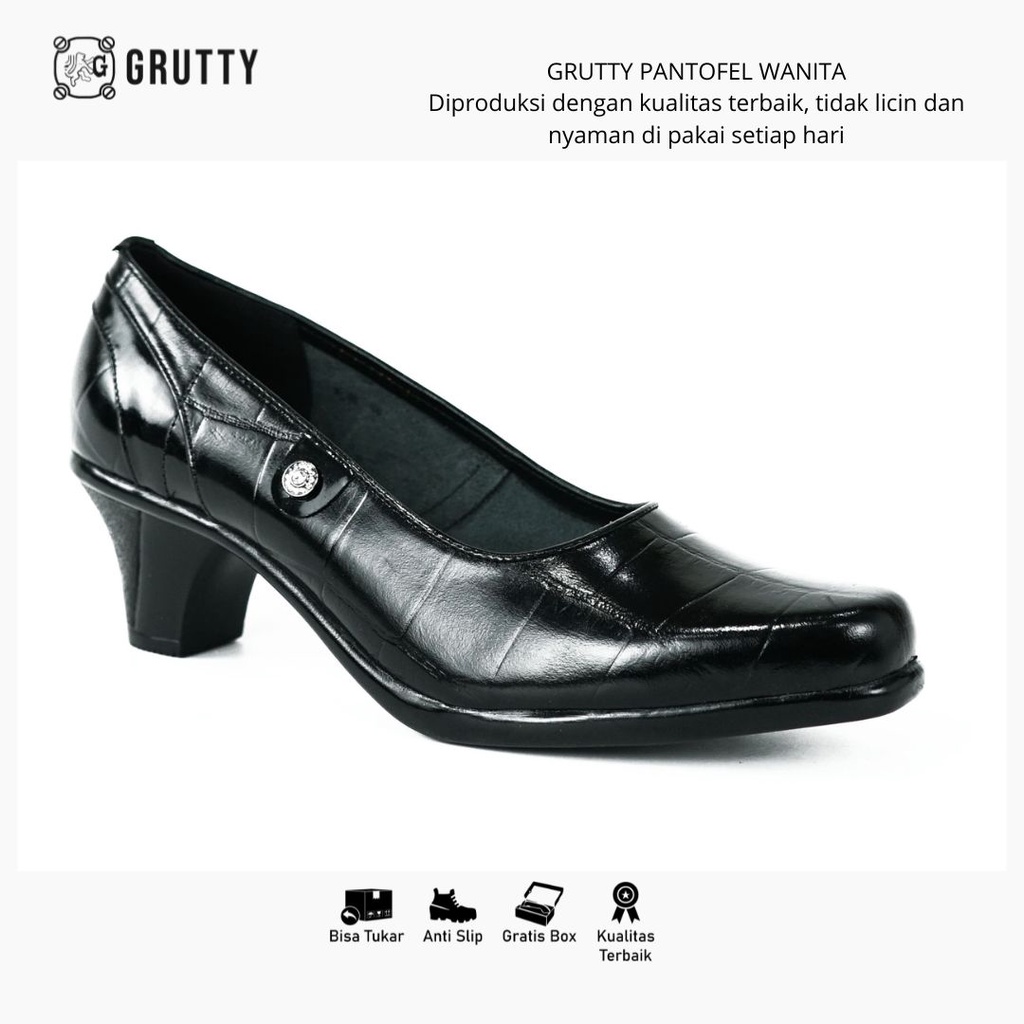 Sepatu Wanita Pantofel Kerja Kantor Kulit Warna Hitam Grutty JMS113