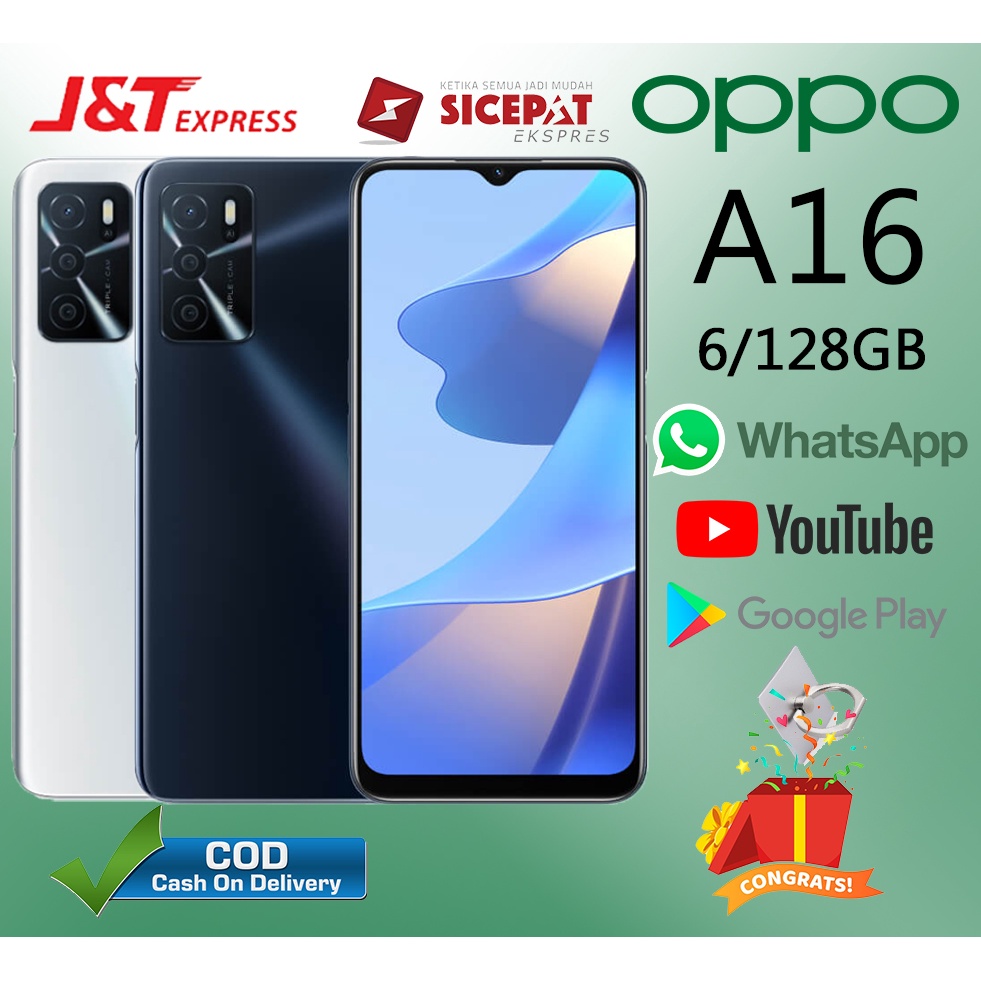 HP OPPO A16 Ram 6/128GB Smartphone 4G LET 6.52 inches Dual SIM 8MP+13MP Handphone COD