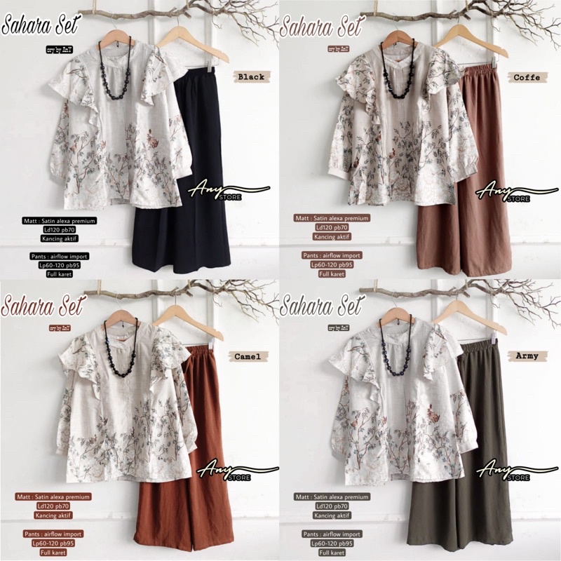 Sahara Set by AnY Setelan Wanita Bahan Satin Alexa Premium One Set Kulot Airflow Import