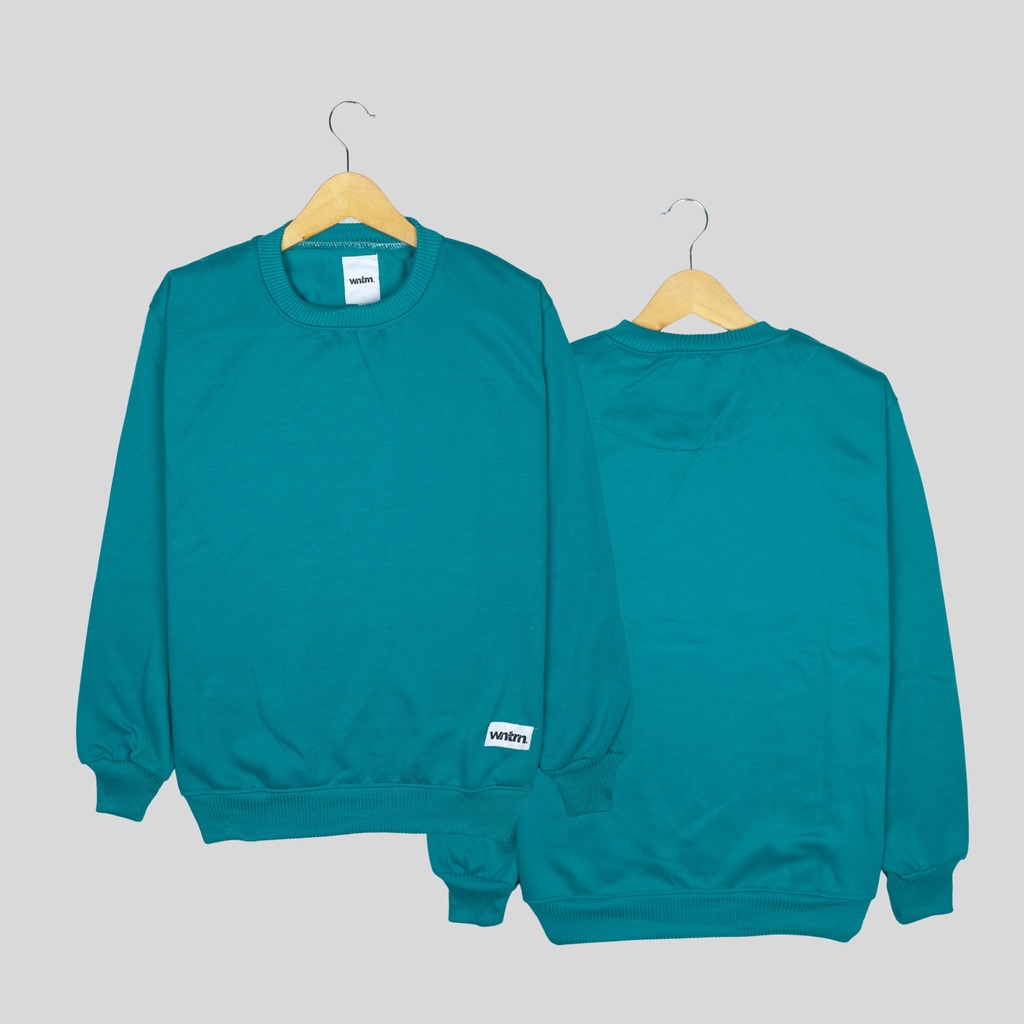 Sweater Pria Crewneck Polos WNTRN Cowok Cewek Suiter Krunek Sweatshirt Oversize Warna Tosca Lengan Panjang Unisex Pria Wanita