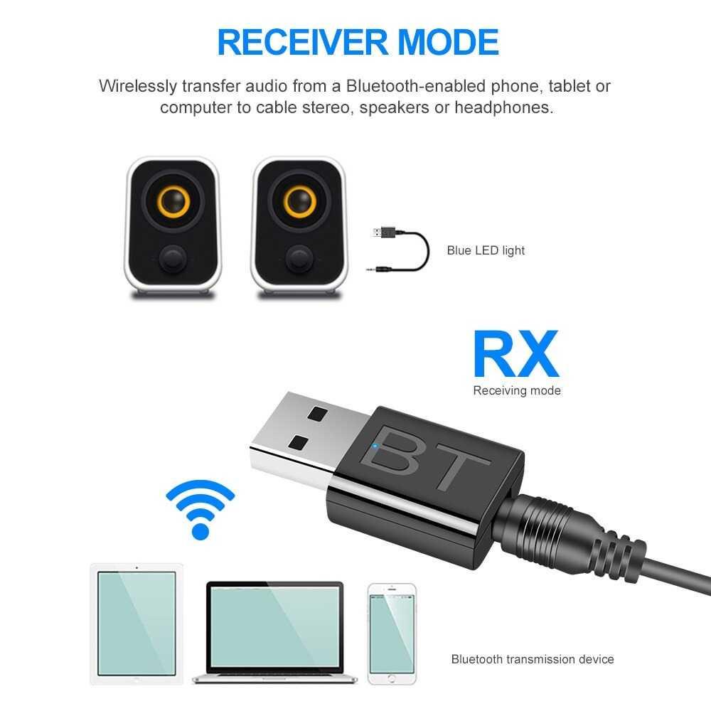 USB Audio Bluetooth Dongle 5.0 2in1 Transmitter Receiver AUX - JC521 - Black