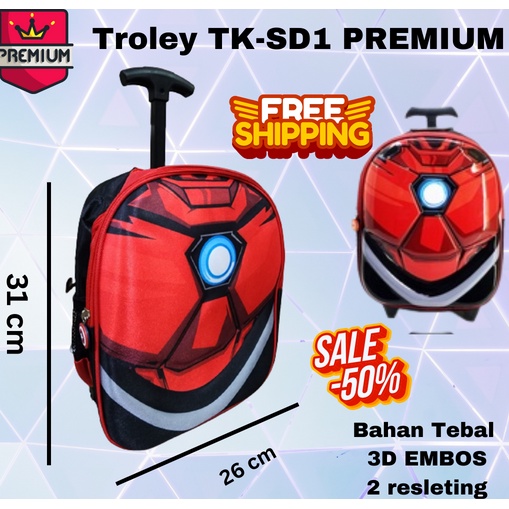 NEW ~ COD ~ Tas TROLEY Sekolah  2 Ruang TK Superman Batman Bumblebee Captain IRON MAN Tas Kilap 2 resleting