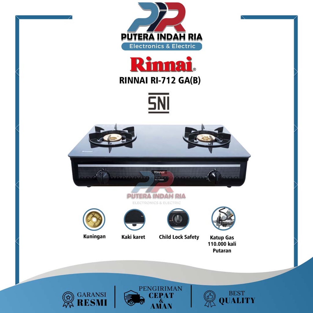 Kompor Gas 2 Tungku RINNAI RI-712 GA (B) / RI 712 GA B