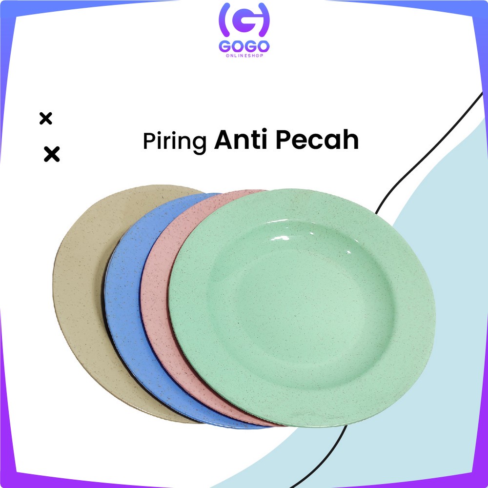 GOGO-C812 Piring Makan Plastik Bulat Jerami Wheat Straw 22CM 4IN1 Warna Warni / Alat Makan Piring Saji Snack Tahan Banting