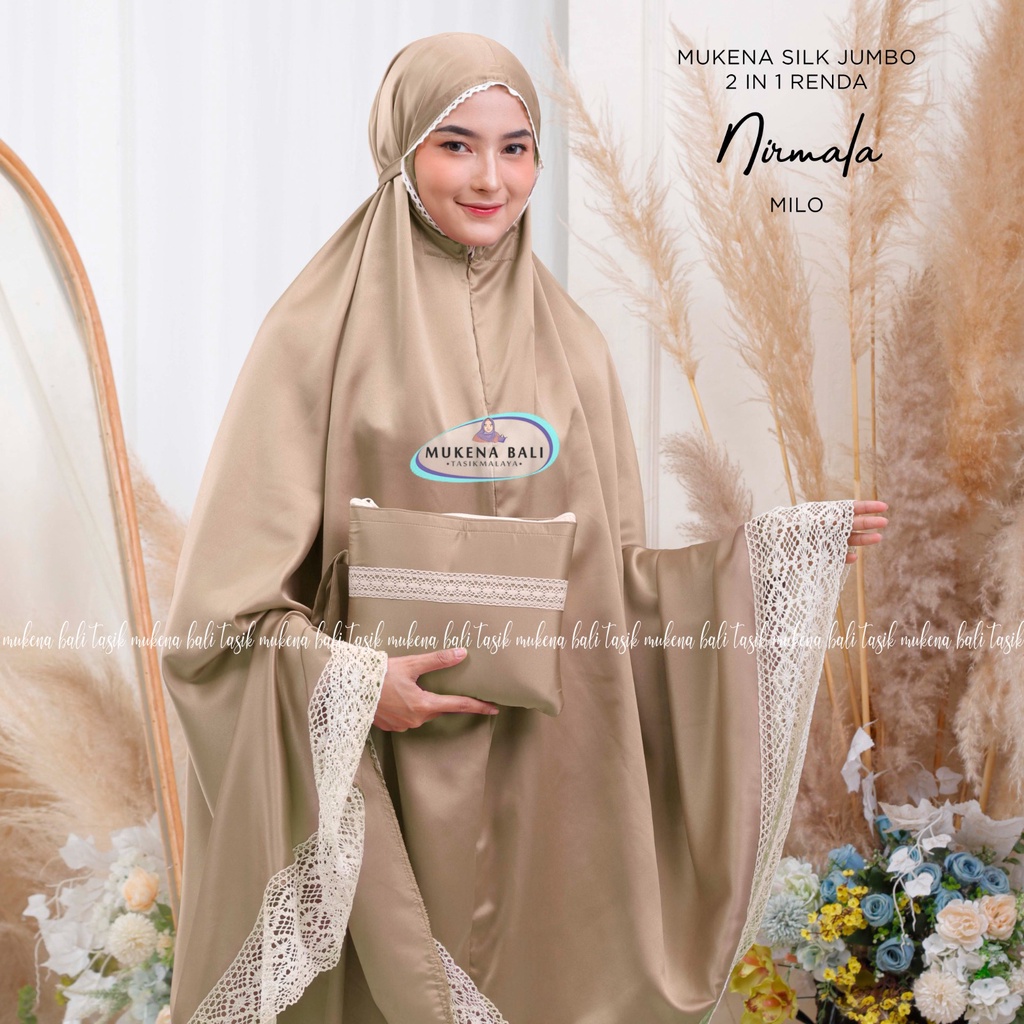 MUKENA BALI TASIK - MUKENA DEWASA POLOS JUMBO SILK 2 IN 1 RENDA NIRMALA