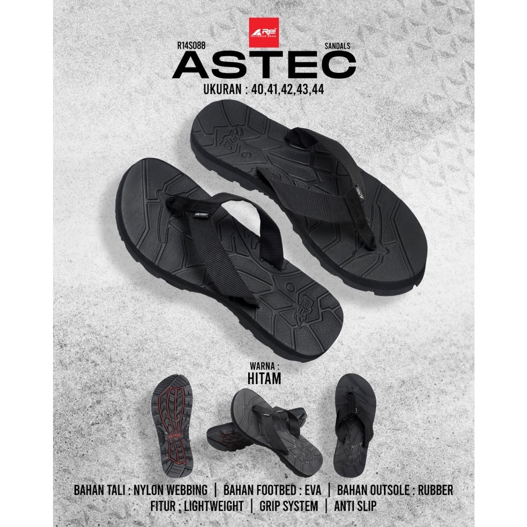 Sandal Jepit Pria Astec Arei Outdoorgear Full Black / Sandal Gunung Rei