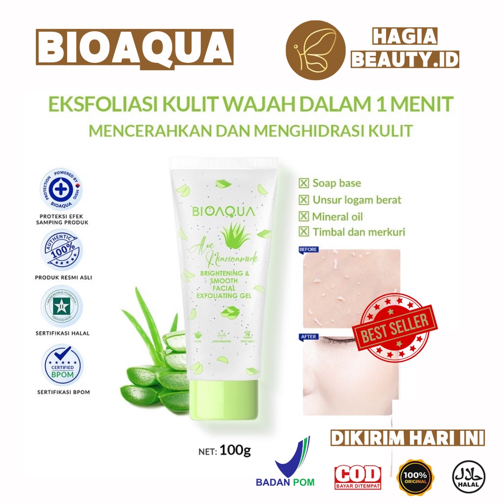 BISA COD - BIOAQUA Scrub Wajah Niacinamide Brightening &amp; Smooth Facial Exfoliating Gel 100g