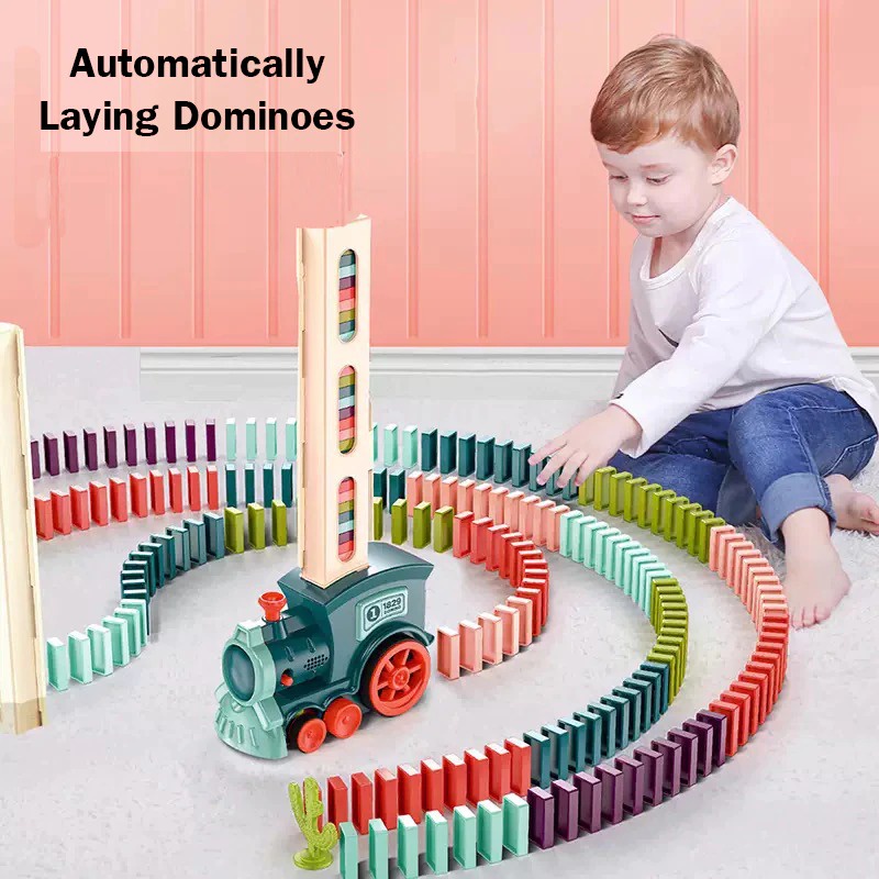 Mainan Kereta Balok Domino Electric Domino Train Mainan Anak - Multi-Color