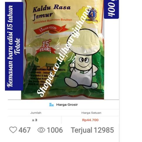 

Terbaru 12.12 totole kaldu rasa jamur kemasan 400 gram vegetarian halal gas !!