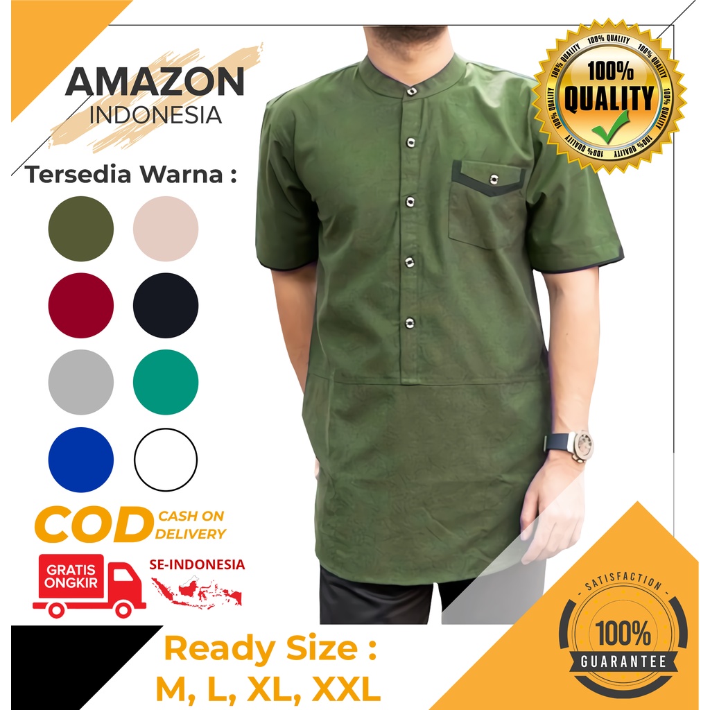 Baju Koko Pria Lengan Panjang Motif Polos Warna Army Bahan Toyobo - Baju Koko Pria Dewasa - Busana Muslim Pria - Baju Lebaran Pria - Koko Pria Dewasa - Muslim Pria - Baju Kokoh - Baju Koko Batik - Koko Batik Pria - Alqorni - Baju Ramadhan - Seragam Hadroh