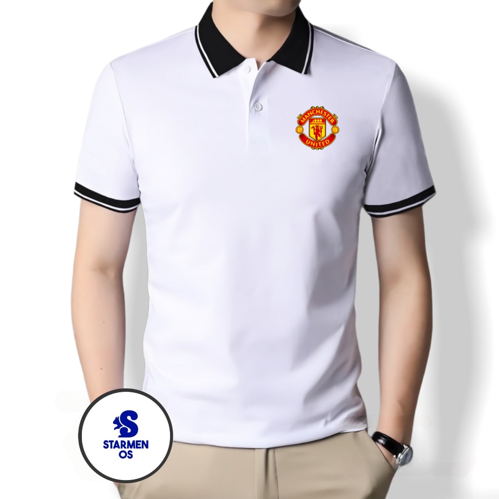 Kaos Wangki Polo Atasan Tshirt Pria Kerah Wangki Big List LOGO MANCHESTER UNITED
